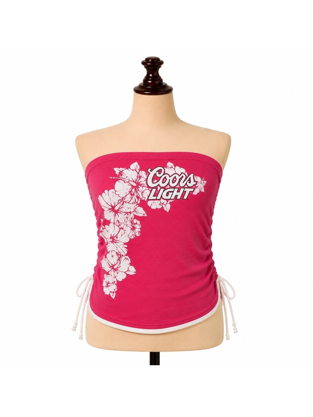 Coors Light Y2K Pink Floral Graphic Tube Top Ruched Sides Size Medium